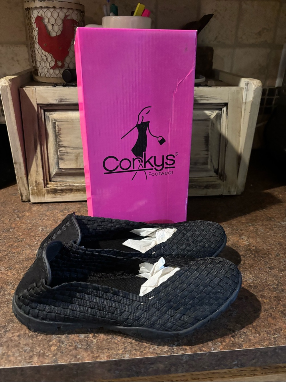 Corkys Black Woven Slip-On Flats